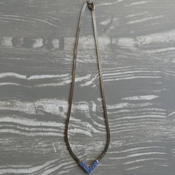 Silver Choker V-tip Necklace with Tiny blue jewel stones - Picture 6 of 6